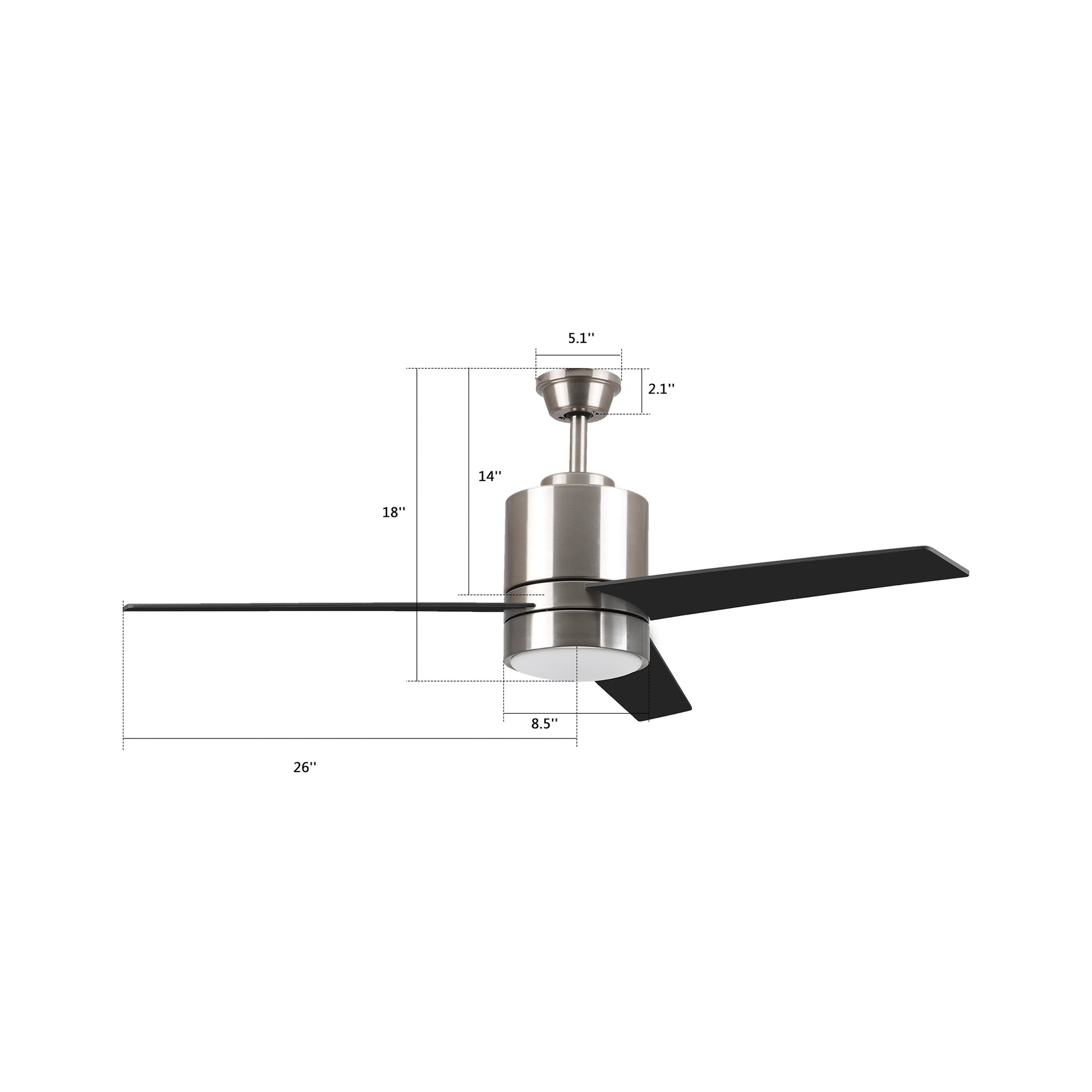 Carro Home RAIDEN 52 inch 3-Blade Smart Ceiling Fan with LED Light Kit & Smart Wall Switch - Silver/Black & Light Wood (Reversible Blades)