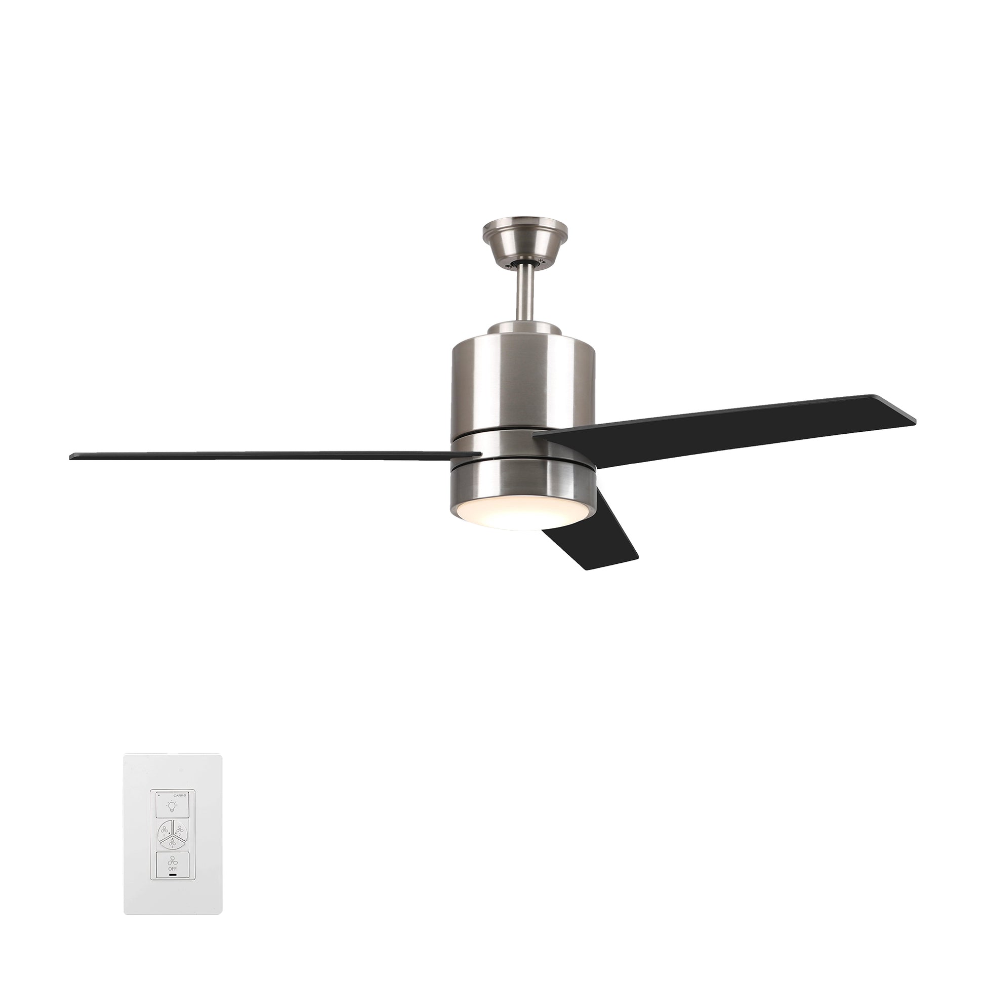 Carro Home RAIDEN 52 inch 3-Blade Smart Ceiling Fan with LED Light Kit & Smart Wall Switch - Silver/Black & Light Wood (Reversible Blades)