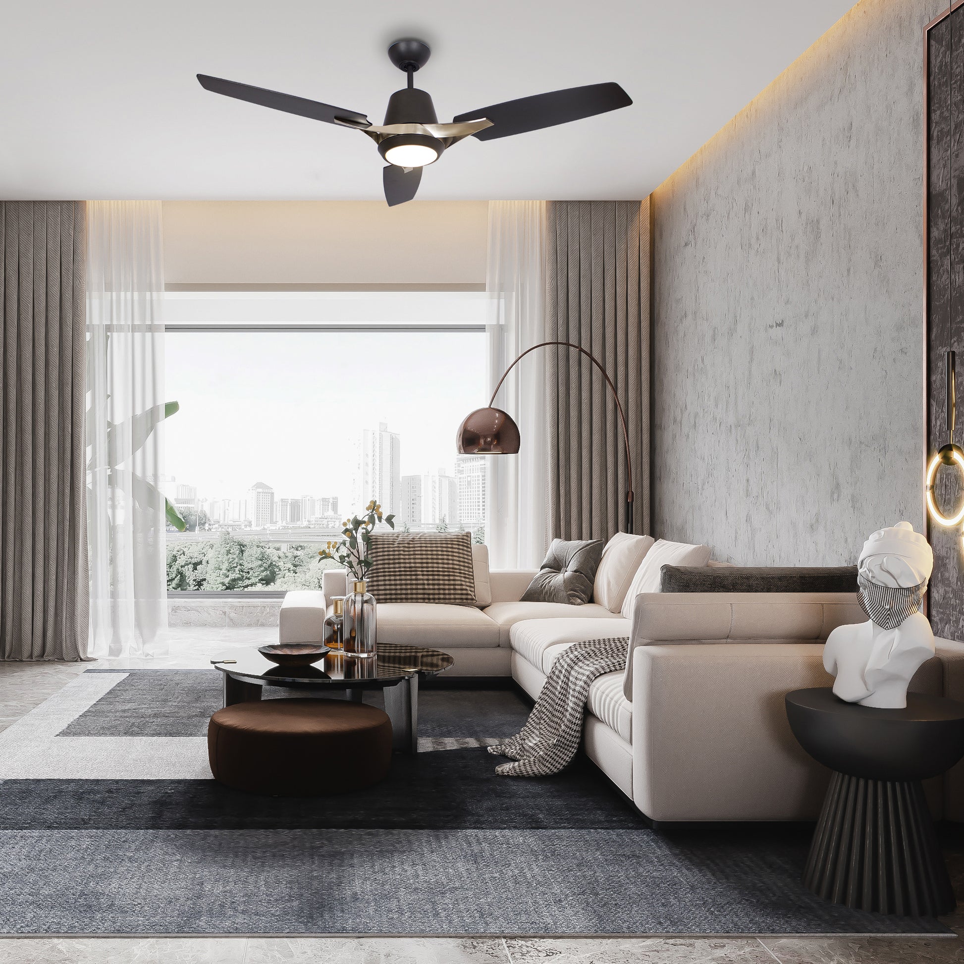 Carro EUNOIA 52 inch 3-Blade Smart Ceiling Fan with LED Light Kit & Wall Switch - Black/Brushed Nickel fan blades