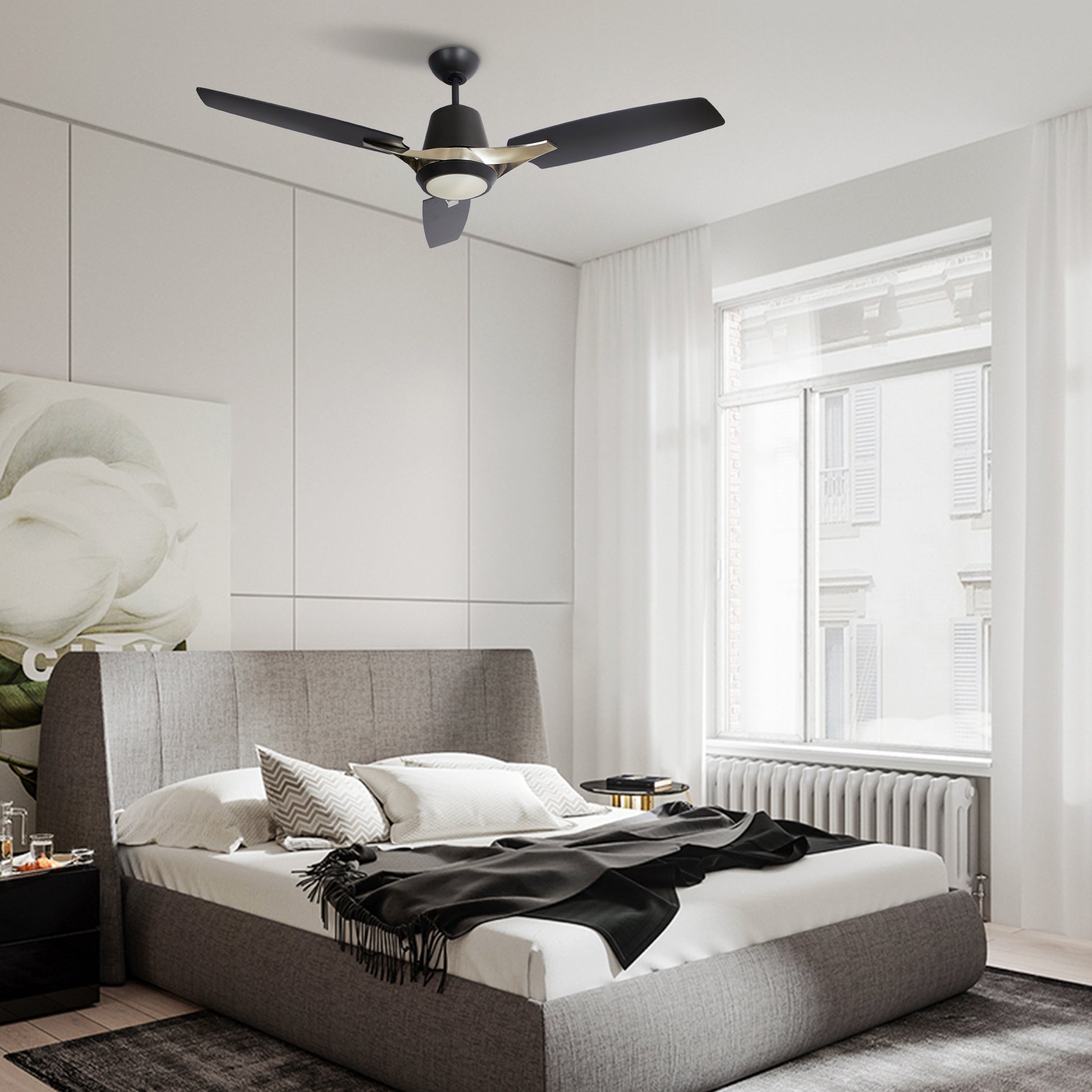 Carro EUNOIA 52 inch 3-Blade Smart Ceiling Fan with LED Light Kit & Wall Switch - Black/Brushed Nickel fan blades
