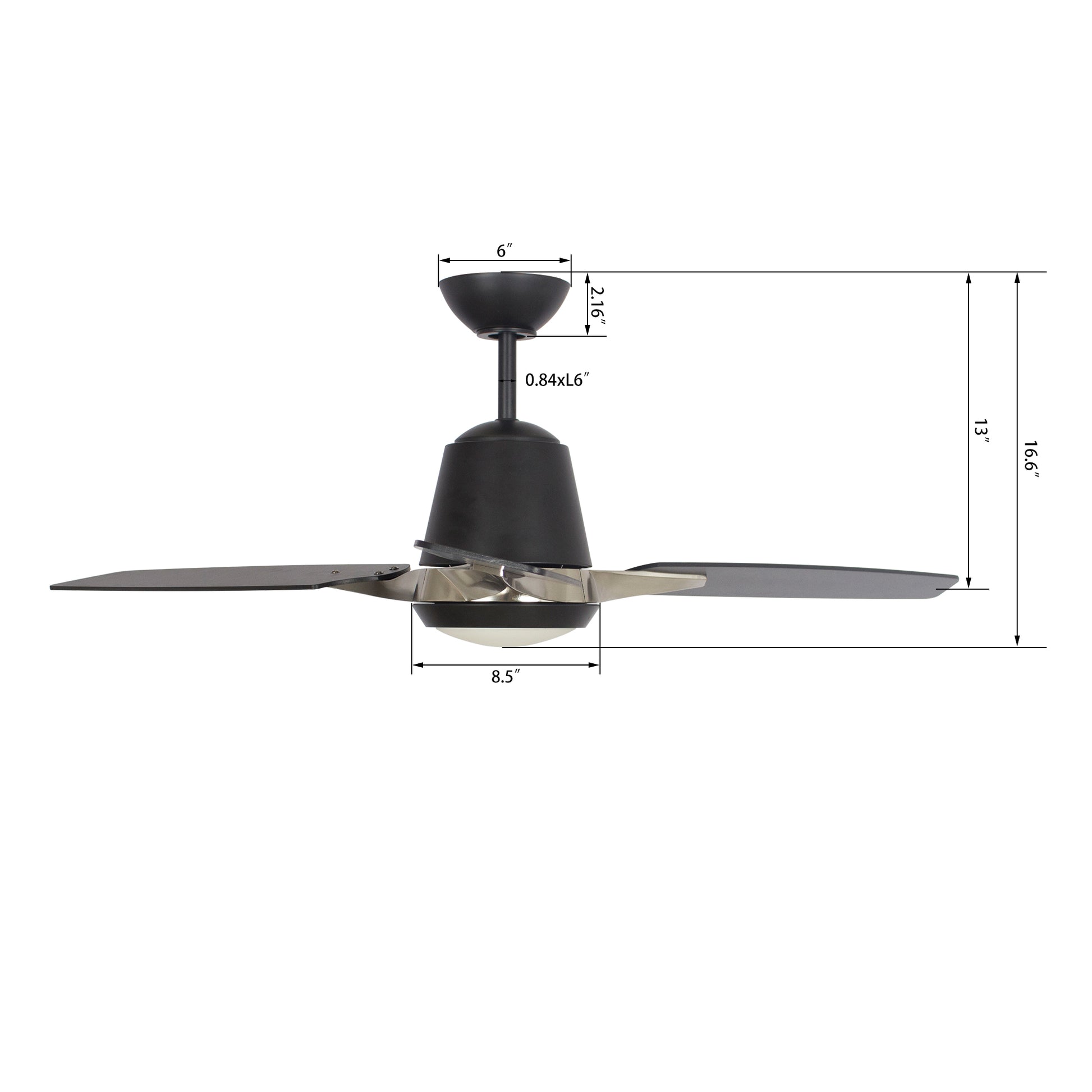 Carro EUNOIA 52 inch 3-Blade Smart Ceiling Fan with LED Light Kit & Wall Switch - Black/Brushed Nickel fan blades