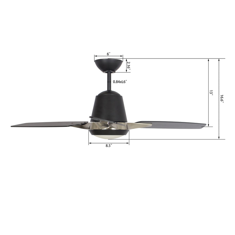 Carro EUNOIA 52 inch 3-Blade Smart Ceiling Fan with LED Light Kit & Wall Switch - Black/Brushed Nickel fan blades