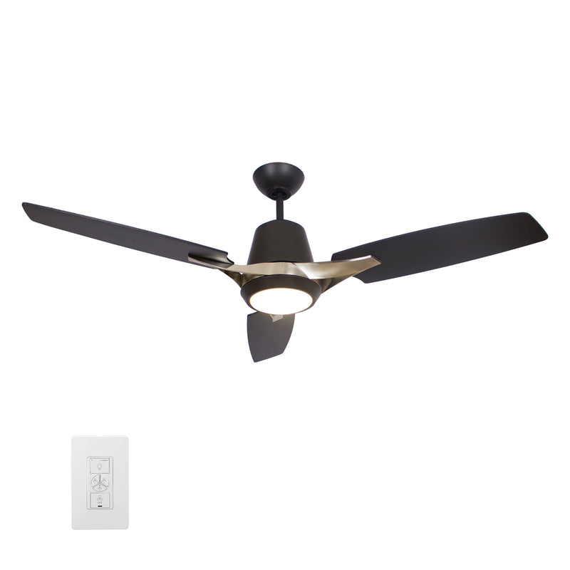 Carro EUNOIA 52 inch 3-Blade Smart Ceiling Fan with LED Light Kit & Wall Switch - Black/Brushed Nickel fan blades
