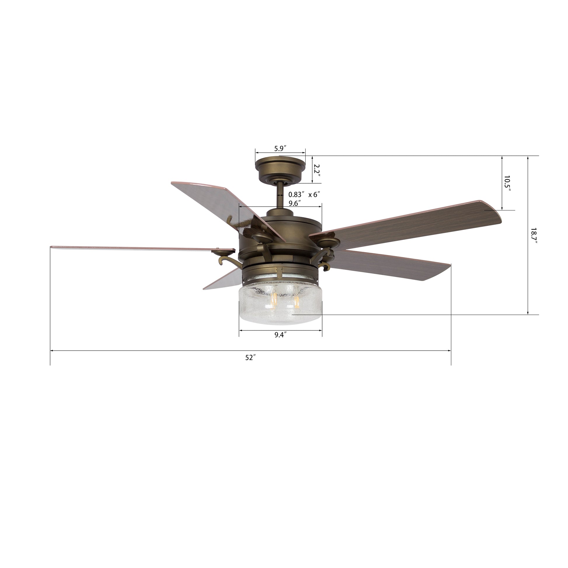 Carro ALEXIA 52 inch 5-Blade Smart Ceiling Fan with Smart Wall Switch- Oil Rubbed Bronze/Dark Wood & Cherry Wood (Reversible Fan Blades)