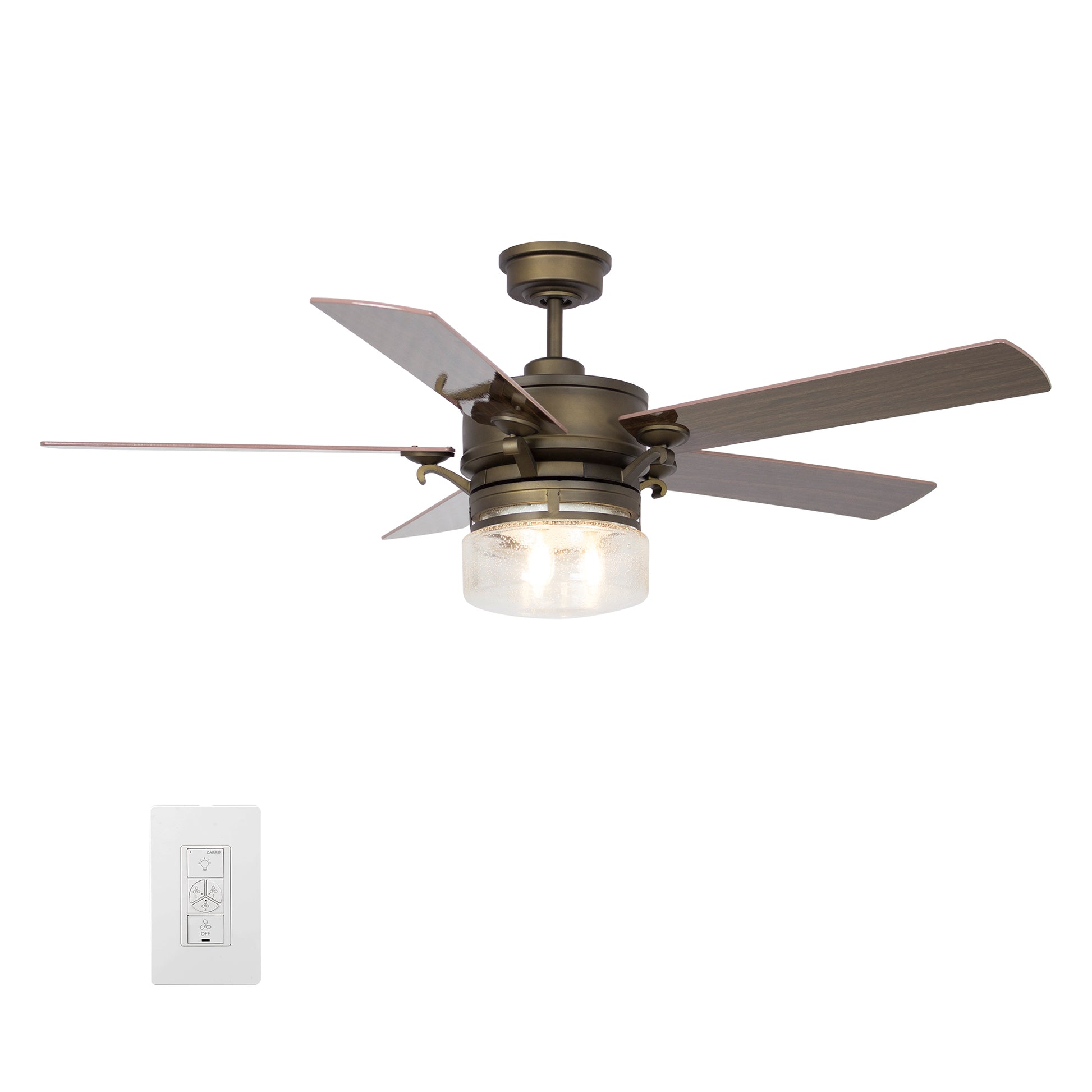 Carro ALEXIA 52 inch 5-Blade Smart Ceiling Fan with Smart Wall Switch- Oil Rubbed Bronze/Dark Wood & Cherry Wood (Reversible Fan Blades)