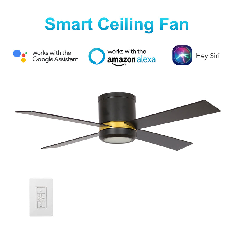 Carro ARLINGTON 52 inch 4-Blade Flush Mount Smart Ceiling Fan with Wall Switch - Black/Gold
