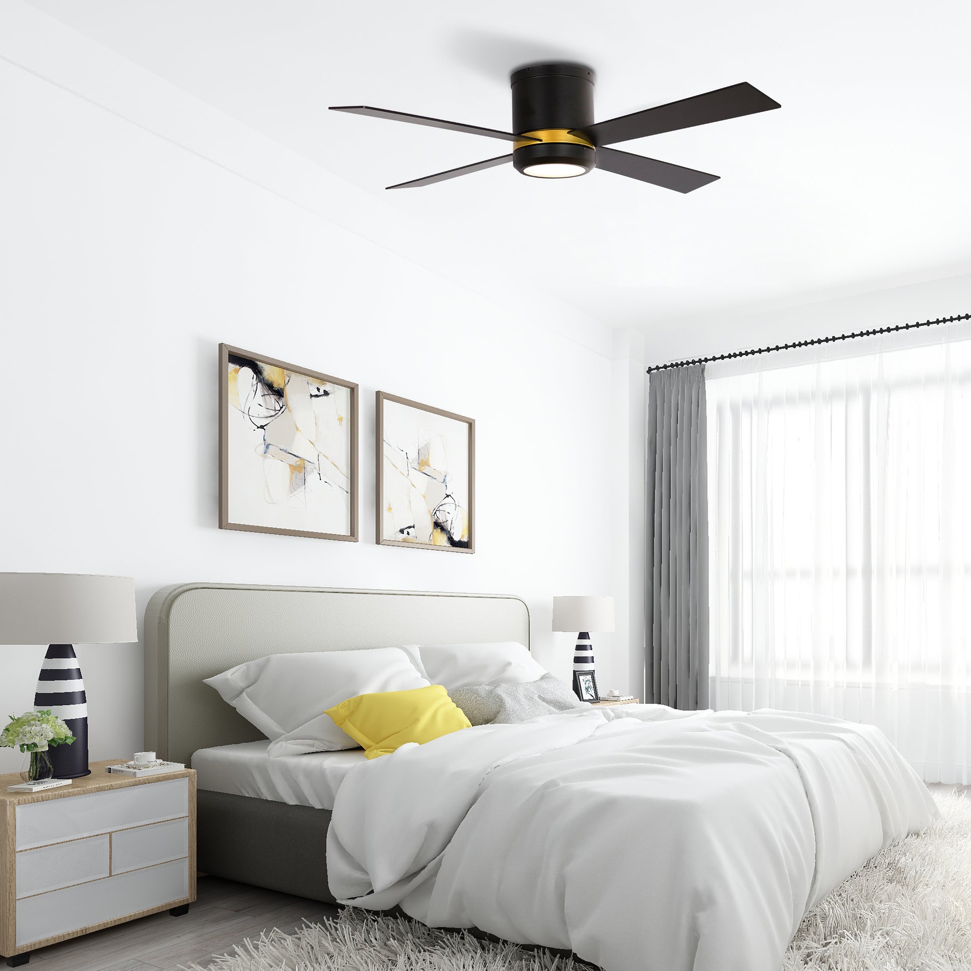 Carro ARLINGTON 52 inch 4-Blade Flush Mount Smart Ceiling Fan with Wall Switch - Black/Gold