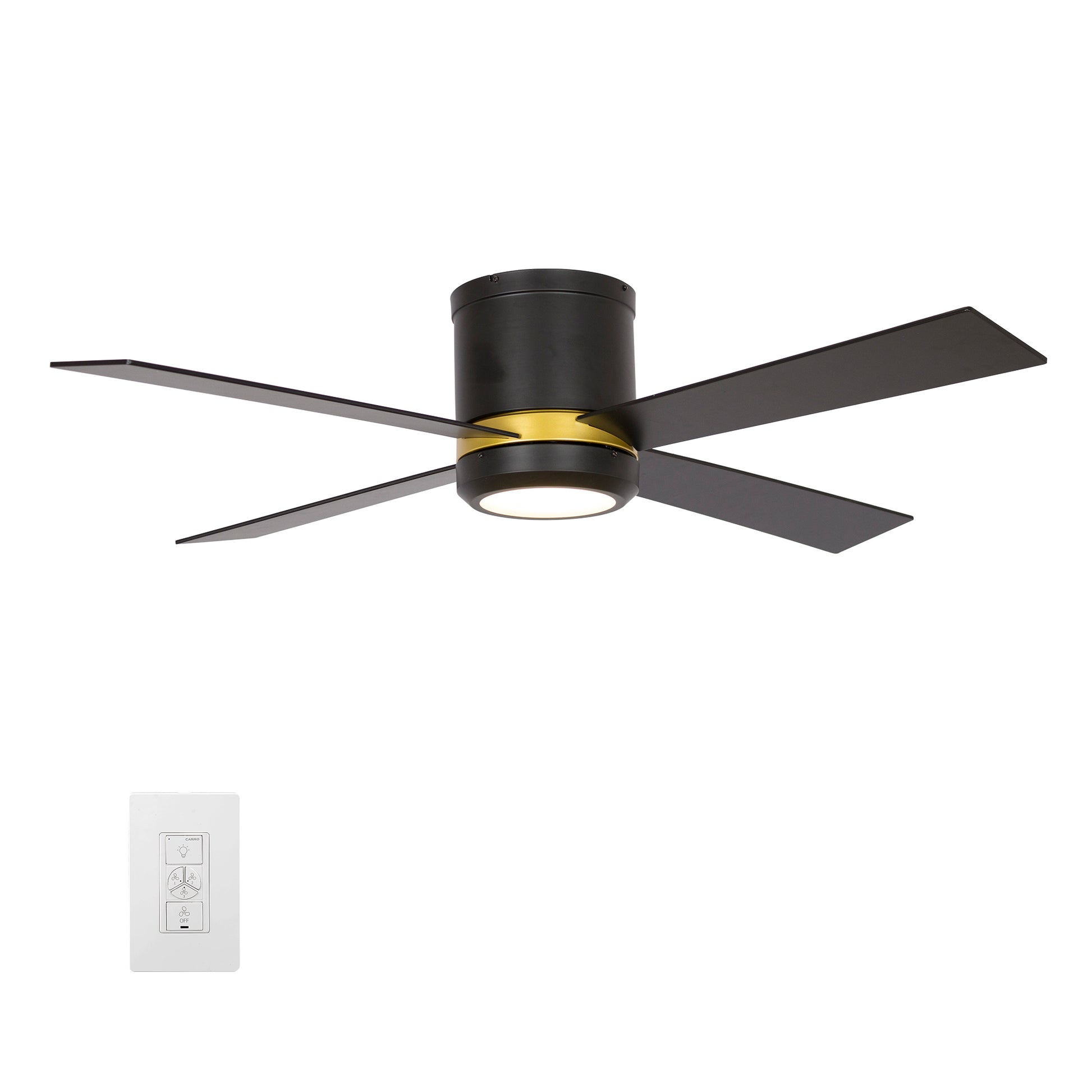 Carro ARLINGTON 52 inch 4-Blade Flush Mount Smart Ceiling Fan with Wall Switch - Black/Gold