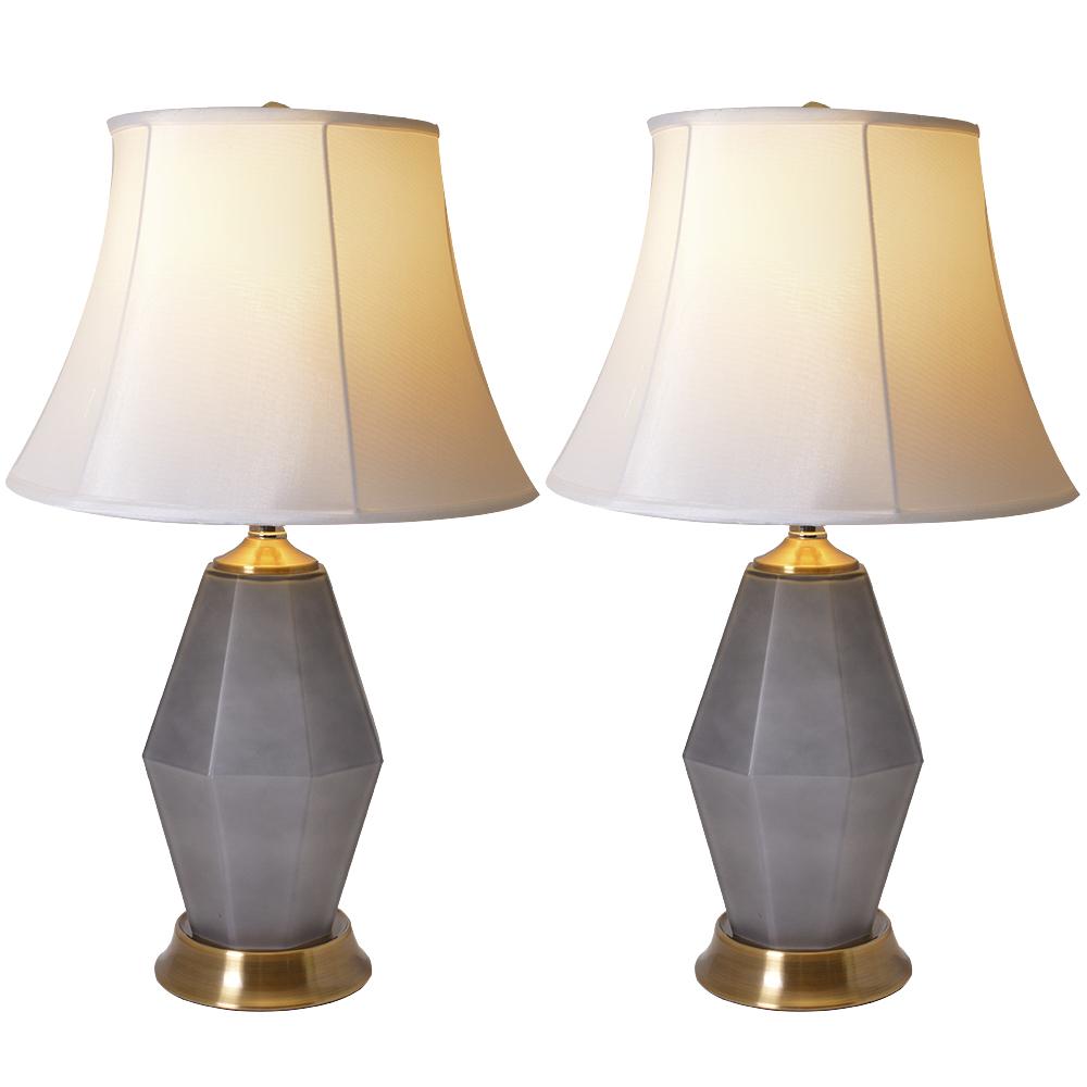 Carro Home Diamant Faceted Frosted Glass Table Lamp 24" - Gray/Off White (Set of 2)a