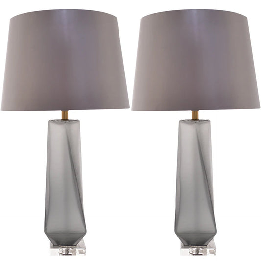 Carro Home Kala Twist Frosted Glass Table Lamp 28" - Smoke Gray/Light Gray Shade (Set of 2)