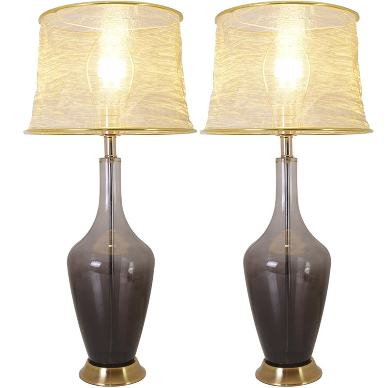 Carro Home Clavel Translucent Glass Table Lamp 31" - Gray Ombre/Golden Yarn Shade (Set of 2)