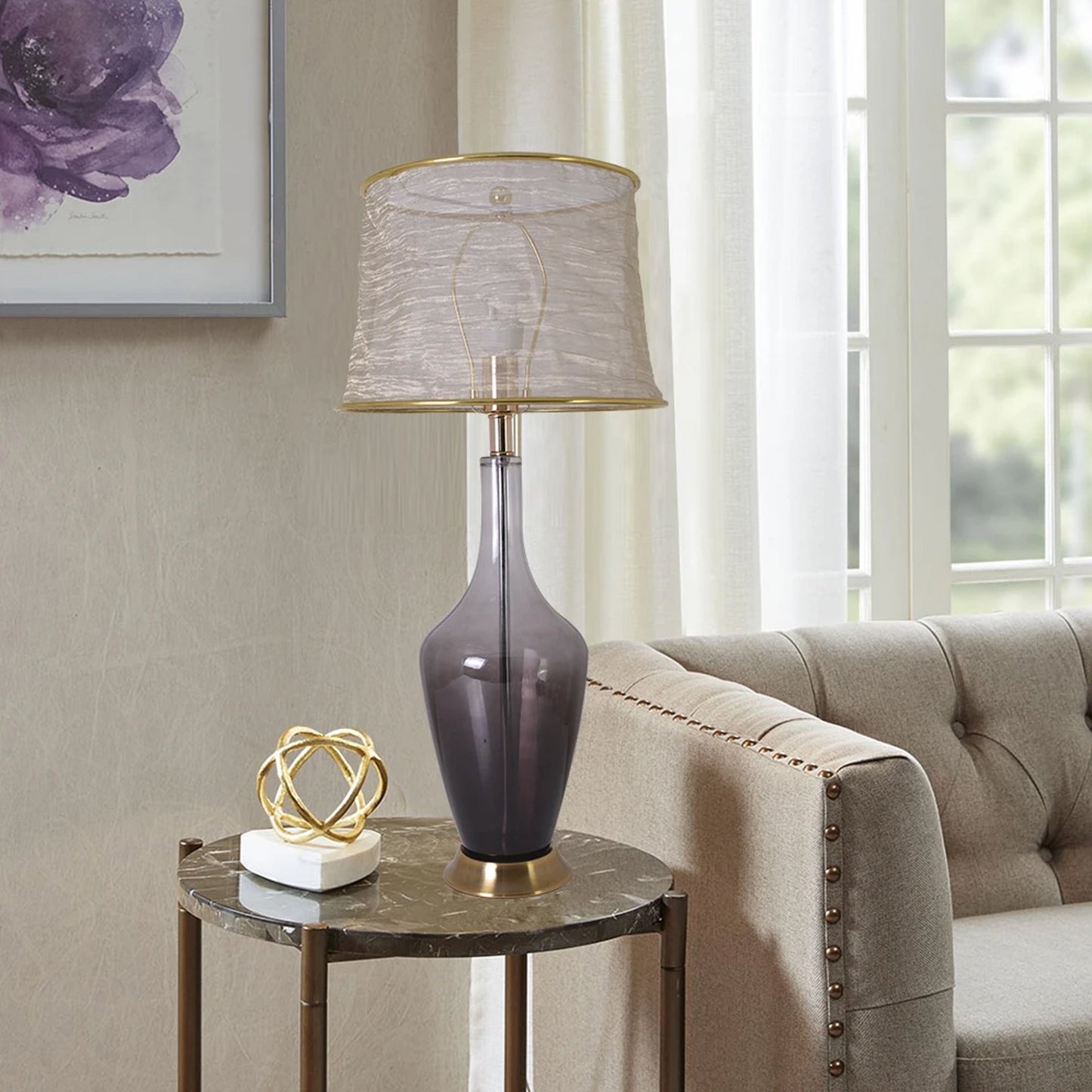 Carro Home Clavel Translucent Glass Table Lamp 31" - Gray Ombre/Golden Yarn Shade (Set of 2)