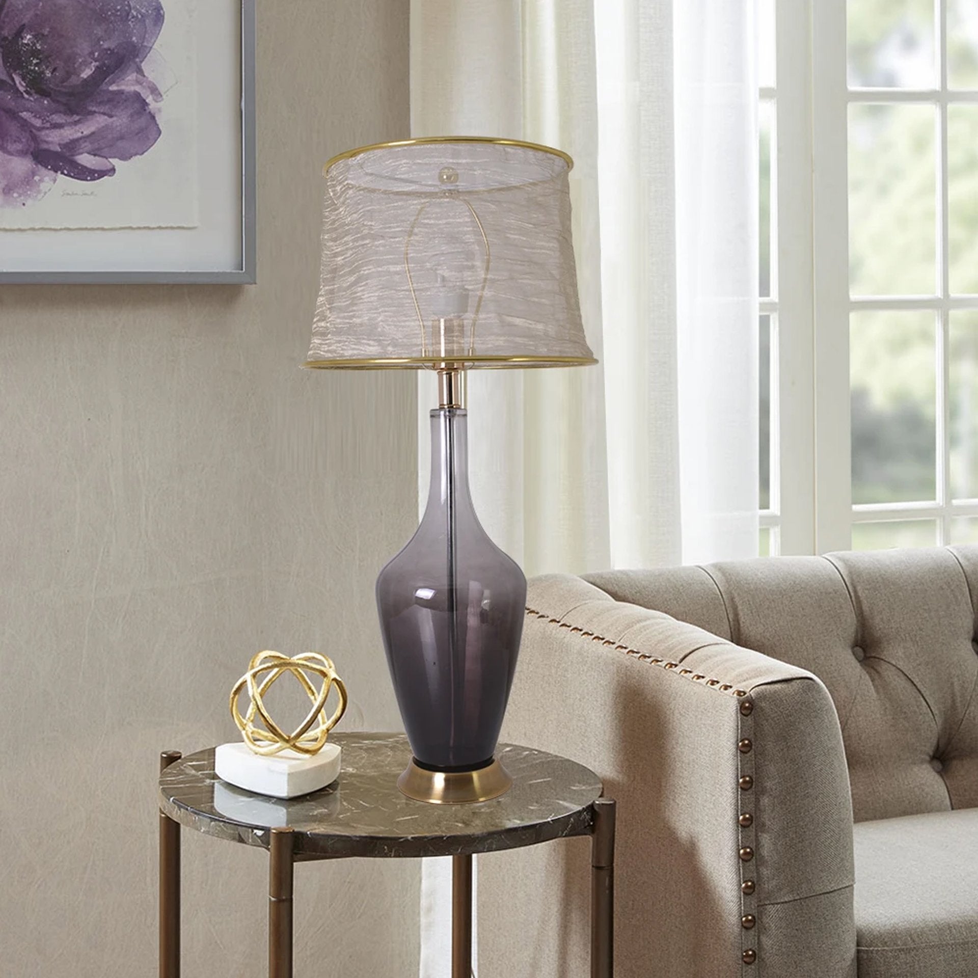 Carro Home Clavel Translucent Glass Table Lamp 31" - Gray Ombre/Golden Yarn Shade (Set of 2)