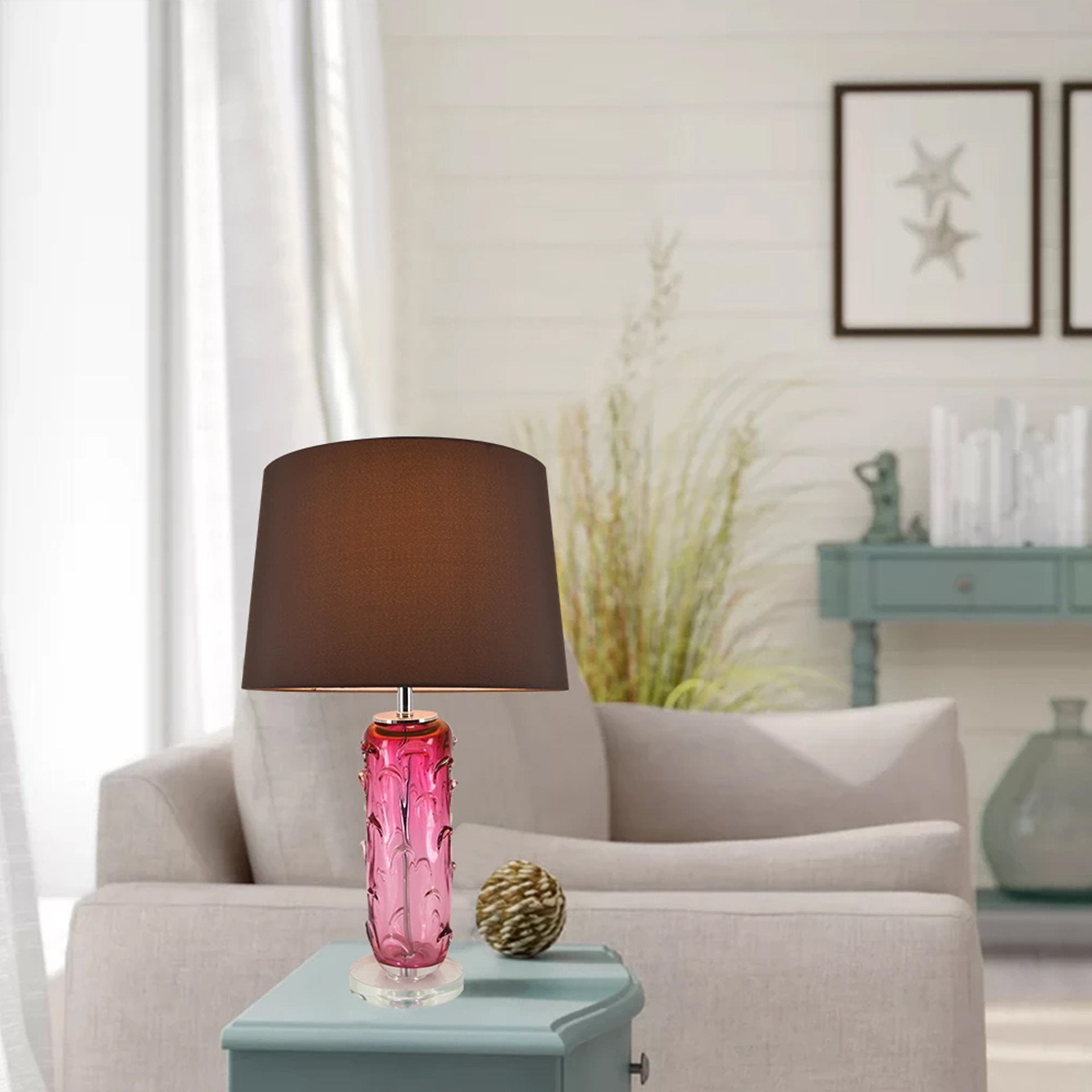 Carro Home Jacinto Sculpted Translucent Glass Accent Table Lamp 27" - Rouge Pink/Chocolate Brown