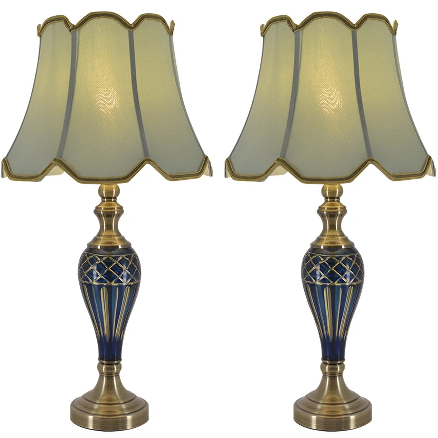 Carro Home Piatunnia Art Deco Fluted Glass Table Lamp 28" - Cobalt Blue/Light Green (Set of 2)