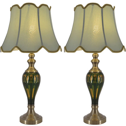 Carro Home Piatunnia Art Deco Fluted Glass Table Lamp 28" - Emerald Green/Light Green (Set of 2)