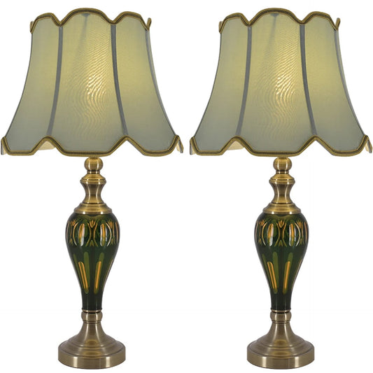 Carro Home Piatunnia Art Deco Fluted Glass Table Lamp 28" - Emerald Green/Light Green (Set of 2)