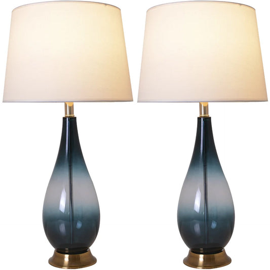 Carro Home Lola Ombre Droplet Glass Table Lamp 28" - Deep Green Ombre/White (Set of 2)