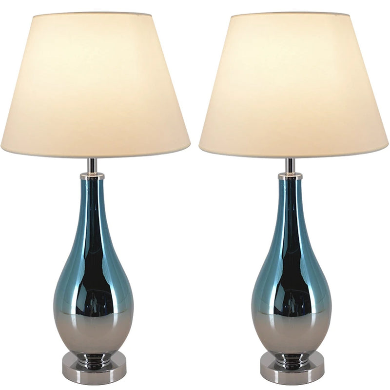 Carro Home Lola Ombre Droplet Glass Table Lamp 28" - Blue Chrome Ombre/Creme (Set of 2)