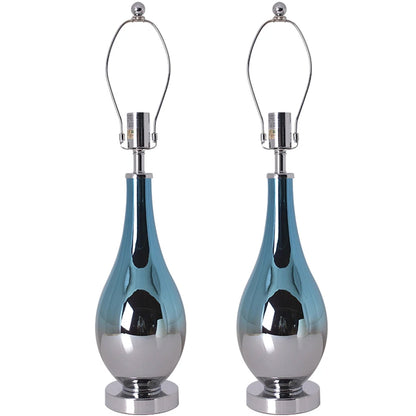 Carro Home Lola Ombre Droplet Glass Table Lamp 28" - Blue Chrome Ombre/Creme (Set of 2)