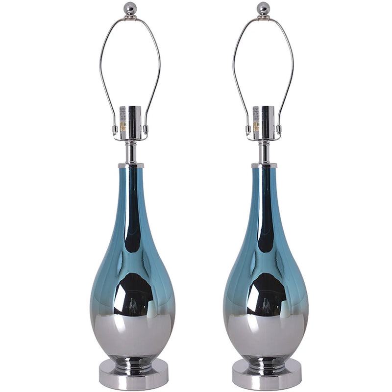 Carro Home Lola Ombre Droplet Glass Table Lamp 28" - Blue Chrome Ombre/Creme (Set of 2)