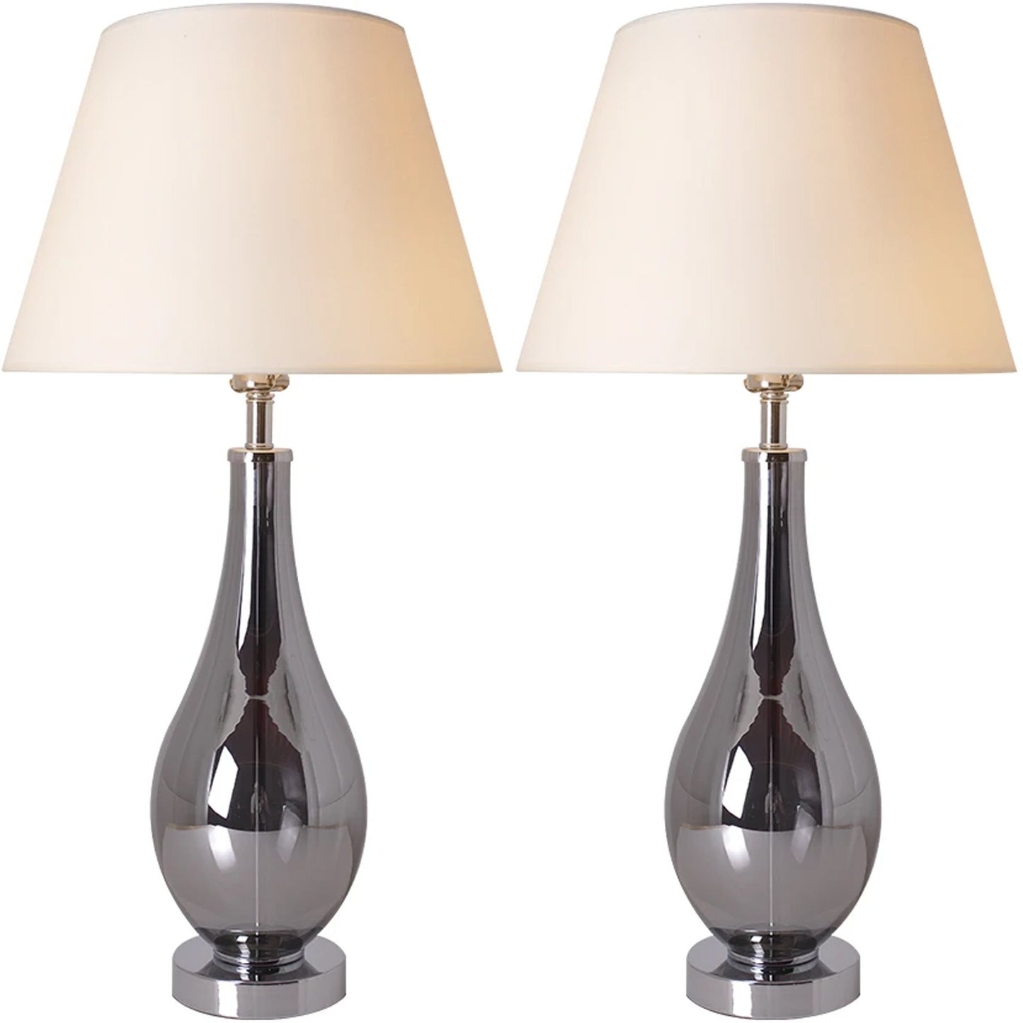 Carro Home Lola Chrome Droplet Glass Table Lamp 28" - Chrome Gray/Creme (Set of 2)