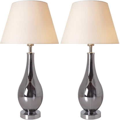 Carro Home Lola Chrome Droplet Glass Table Lamp 28" - Chrome Gray/Creme (Set of 2)