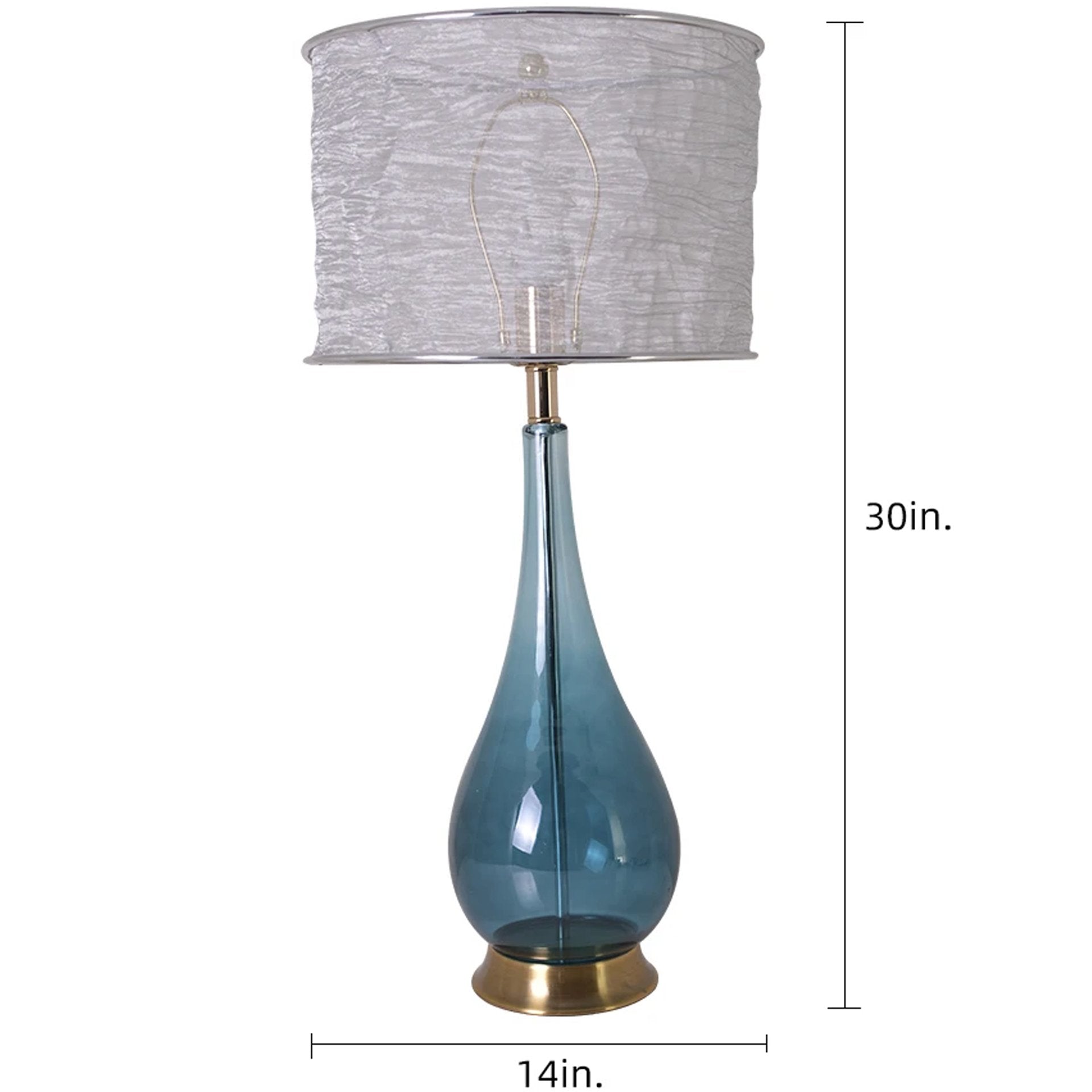 Carro Home Lola Big Translucent Blue Ombre Glass Table Lamp 30" - Blue Ombre/Silver Yarn Shade (Set of 2)