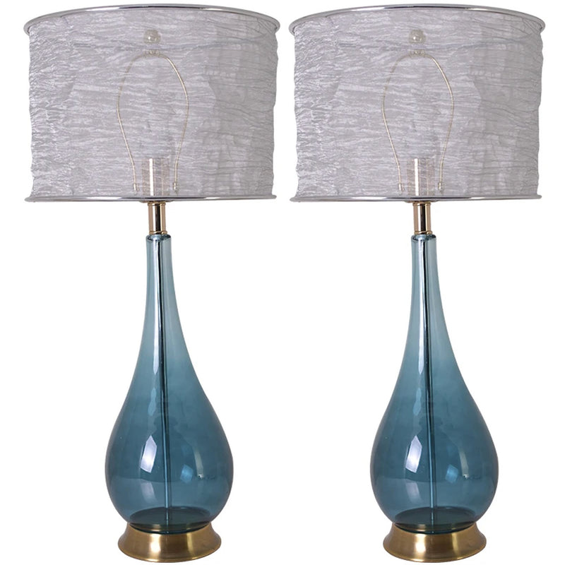 Carro Home Lola Big Translucent Blue Ombre Glass Table Lamp 30" - Blue Ombre/Silver Yarn Shade (Set of 2)