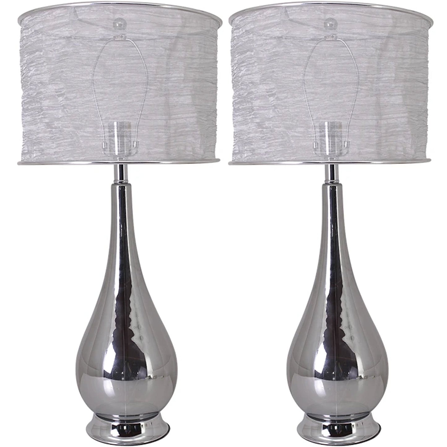 Carro Home Lola Big Translucent Chrome Gray Ombre Glass Table Lamp 30" - Chrome Gray Ombre/Silver Yarn Shade (Set of 2)