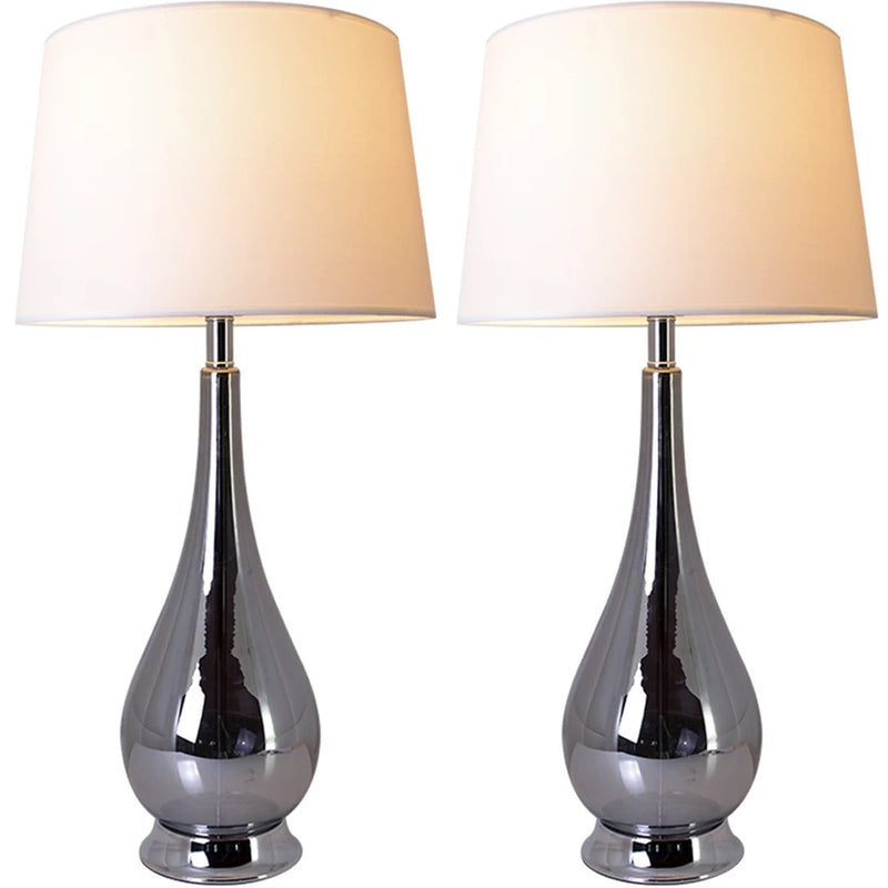 Carro Home Tulip Big Translucent Ombre Glass Table Lamp 30" - Chrome Ombre/White (Set of 2)