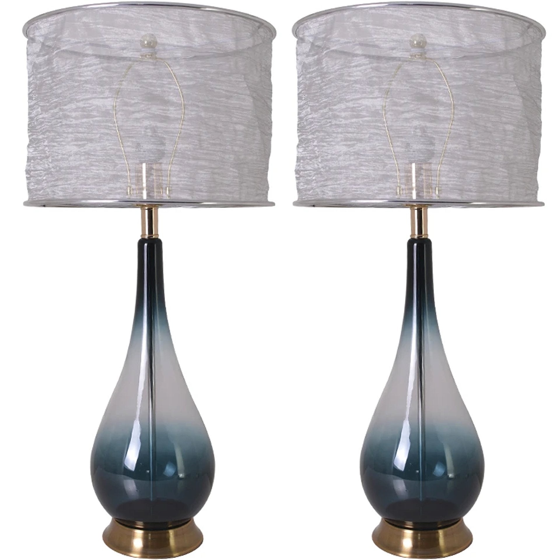 Carro Home Lola Big Translucent Dark Green Ombre Glass Table Lamp 30" - Dark Green Ombre/Silver Yarn Shade (Set of 2)