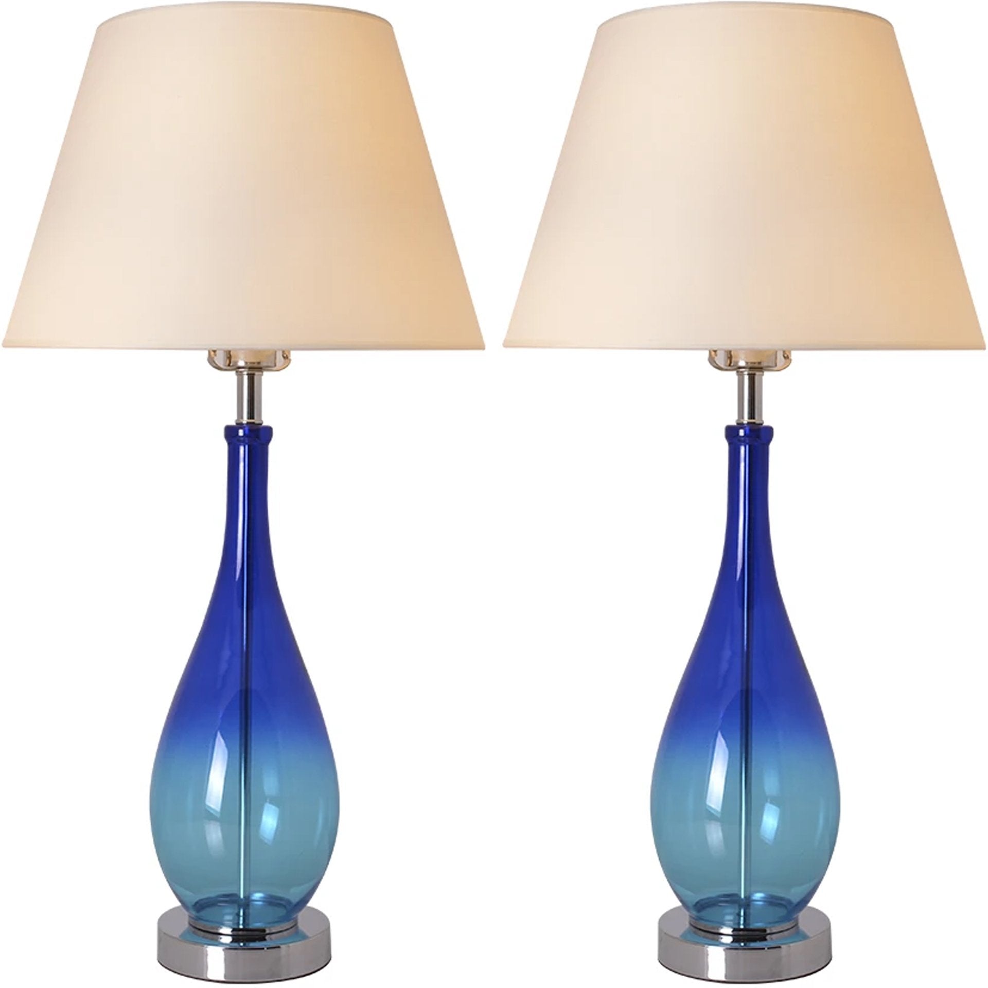 Carro Home Lola Blue Ombre Droplet Glass Table Lamp 28" - Blue Ombre/Creme (Set of 2)