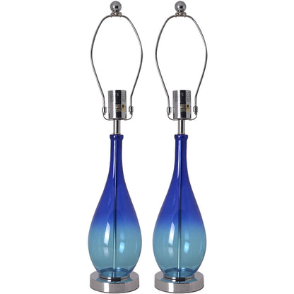 Carro Home Lola Blue Ombre Droplet Glass Table Lamp 28" - Blue Ombre/Creme (Set of 2)