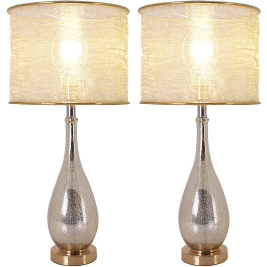 Carro Home Lola Little Mercury Droplet Glass Table Lamp 28" - Gold Mercury/Golden Yarn Shade (Set of 2)