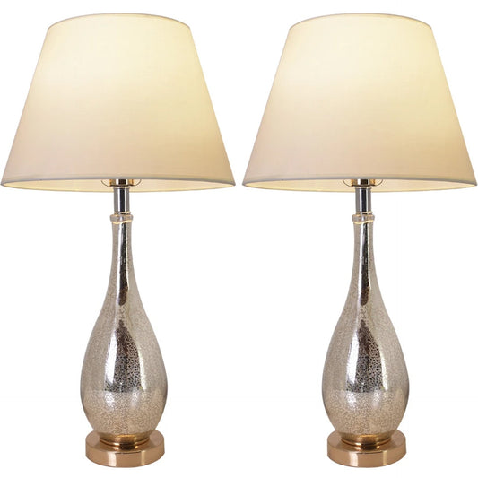 Carro Home Lola Little Mercury Droplet Glass Table Lamp 28" - Gold Mercury/Creme (Set of 2)