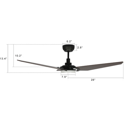 Carro USA KAJ 56 inch 3-Blade Smart Ceiling Fan with LED Light Kit & Remote-Black/Dark Wood fan blades