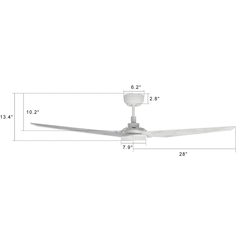 Carro USA KAJ 56 inch 3-Blade Smart Ceiling Fan with LED Light Kit & Remote-White/Marble Pattern fan blades