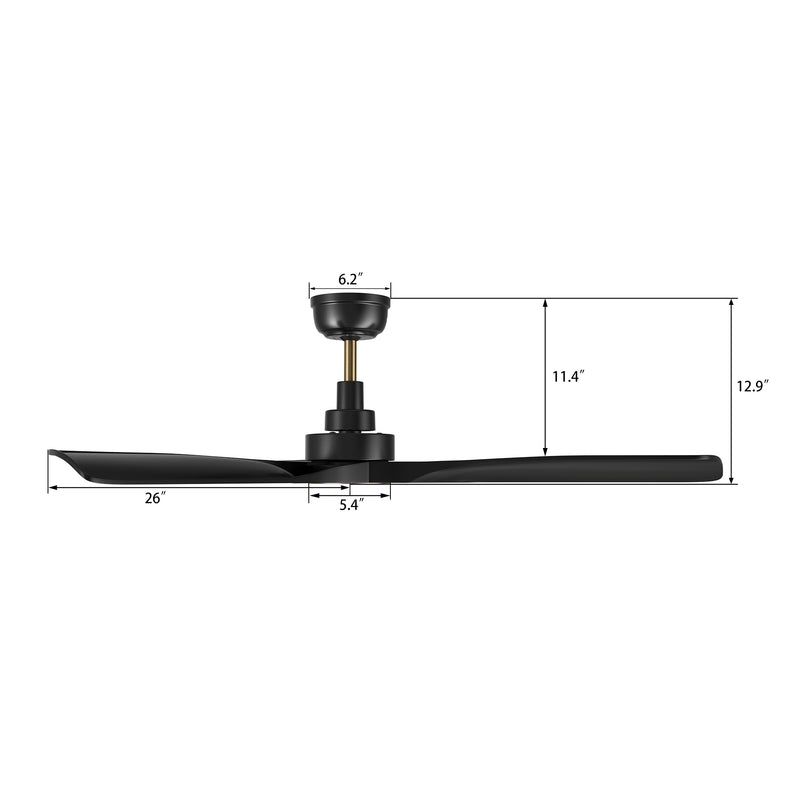 Carro KARSYN 52 inch 3-Blade Ceiling Fan with Remote Control - Black/Black (No Light)