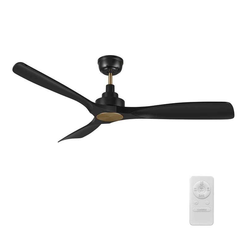 Carro KARSYN 52 inch 3-Blade Ceiling Fan with Remote Control - Black/Black (No Light)