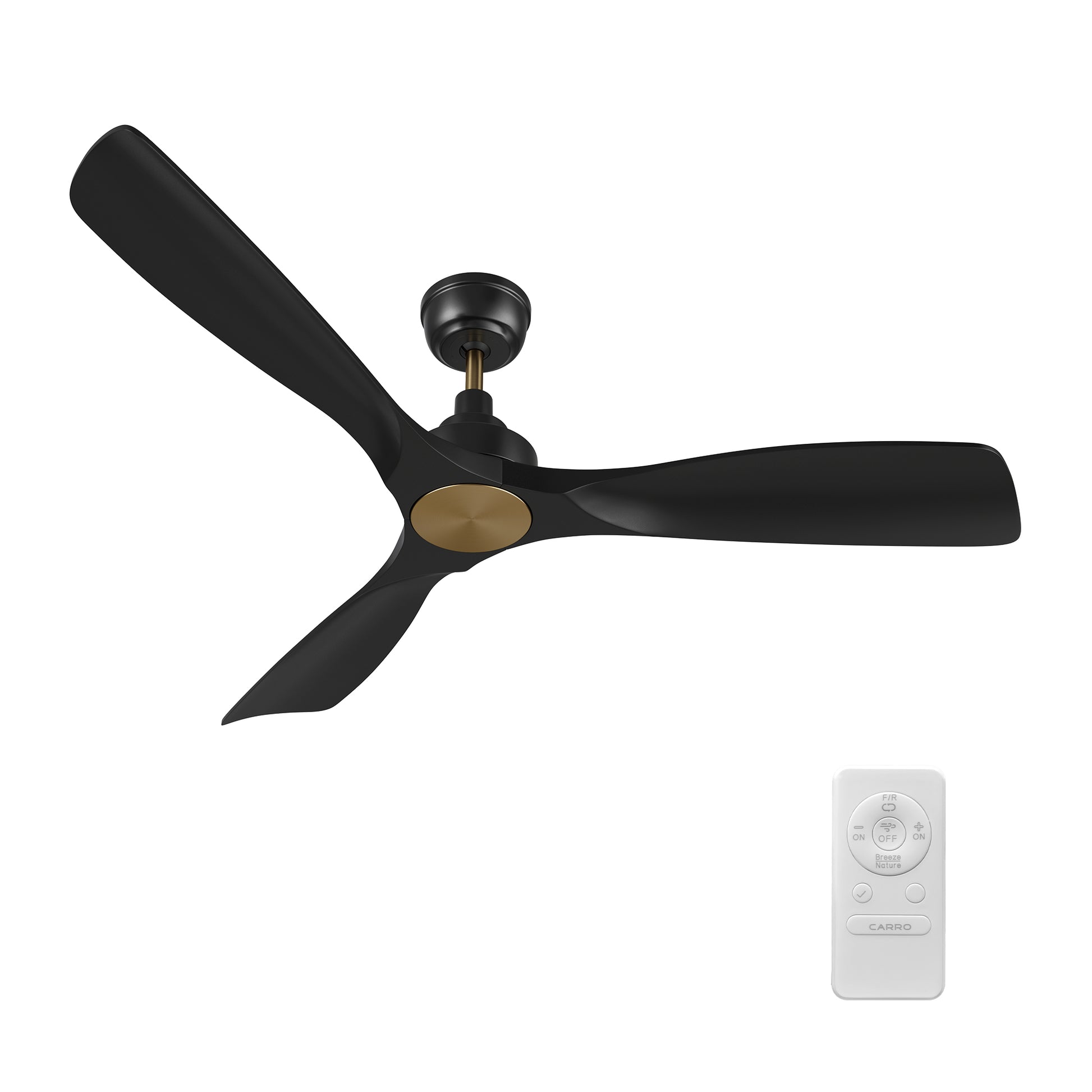 Carro KARSYN 52 inch 3-Blade Ceiling Fan with Remote Control - Black/Black (No Light)