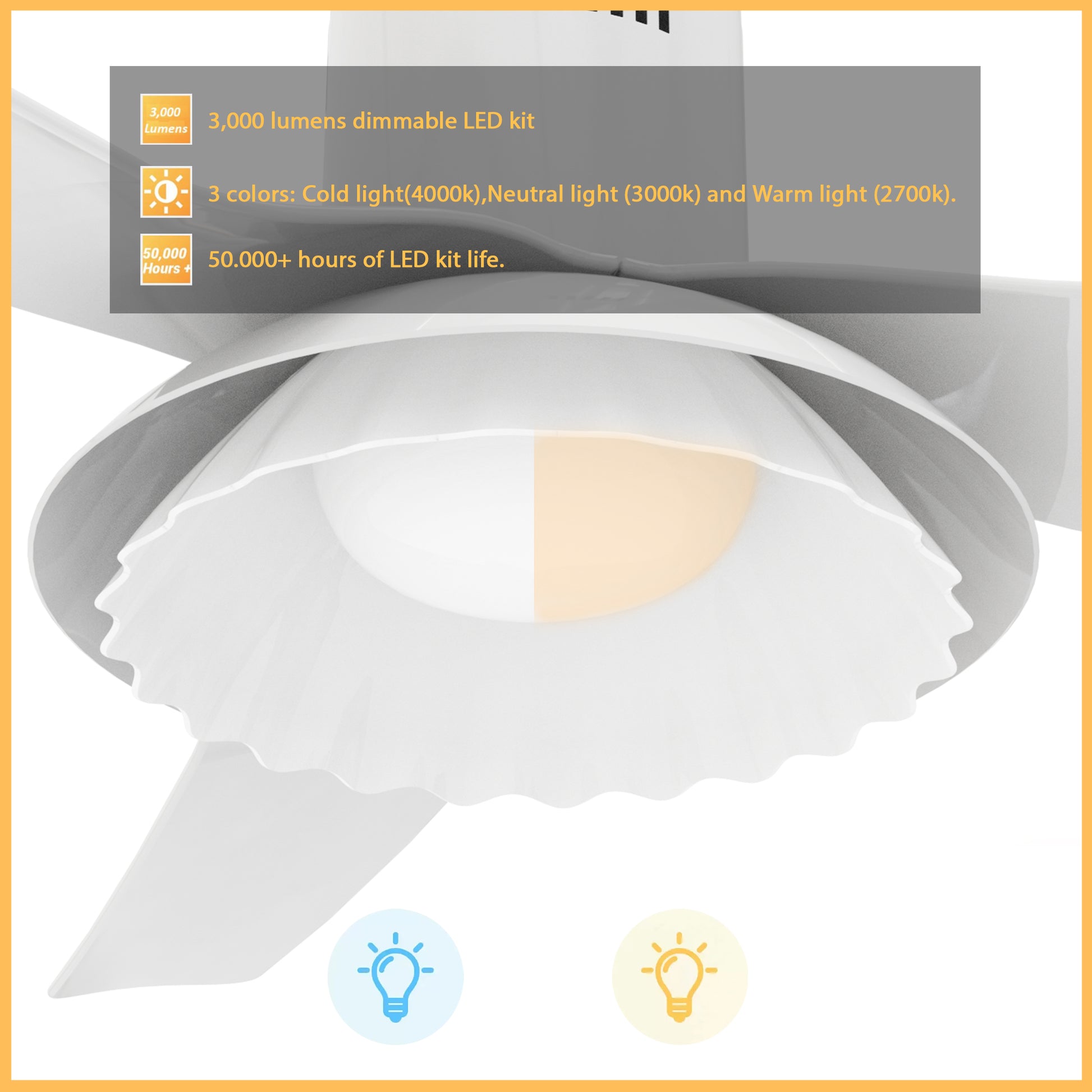 Carro DAFFODIL 52 inch 3-Blade Flush Mount Smart Ceiling Fan with LED Light Kit and Remote - White/White