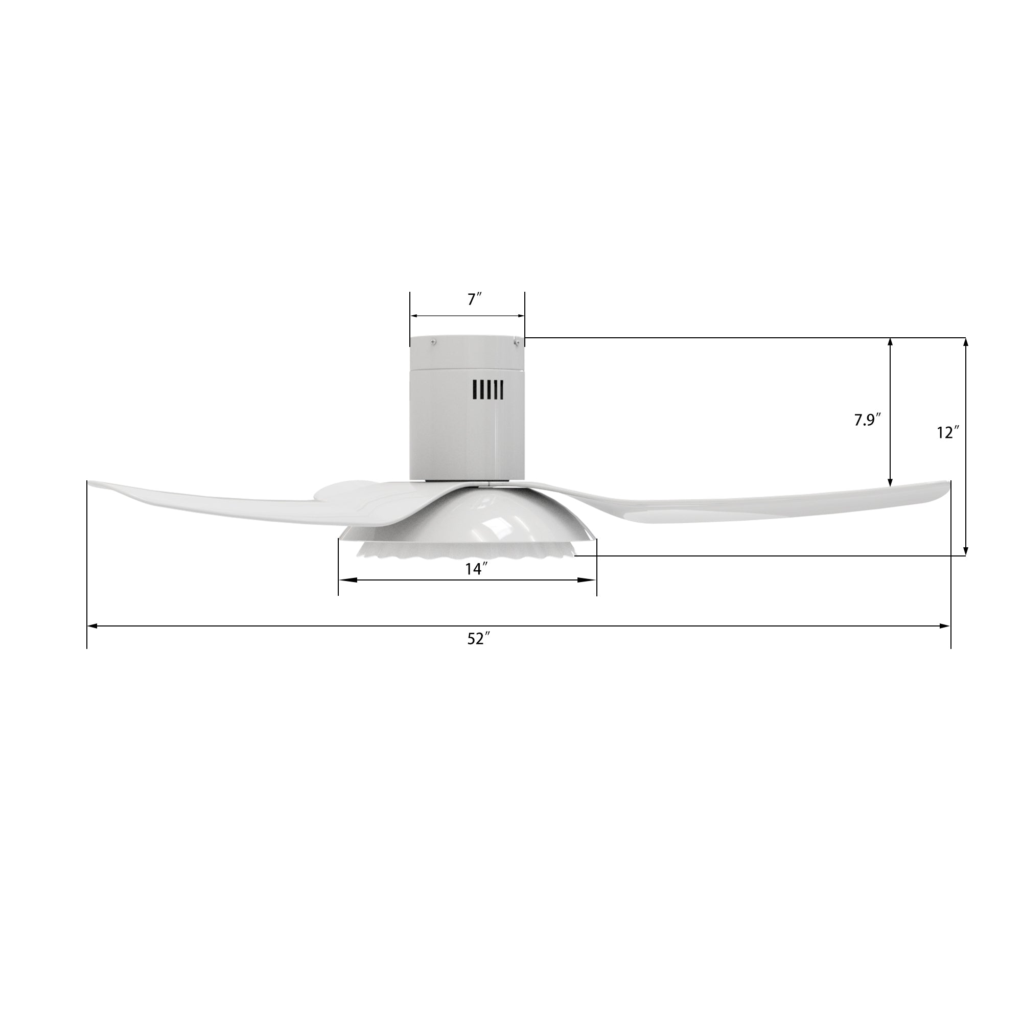Carro DAFFODIL 52 inch 3-Blade Flush Mount Smart Ceiling Fan with LED Light Kit and Remote - White/White