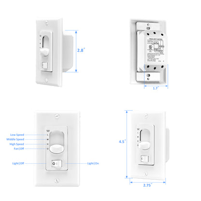 Carro CORMIER 3-Speed Ceiling Fan Wall Switch and On/Off Control (AC Motor Builder Grade Fans Only)