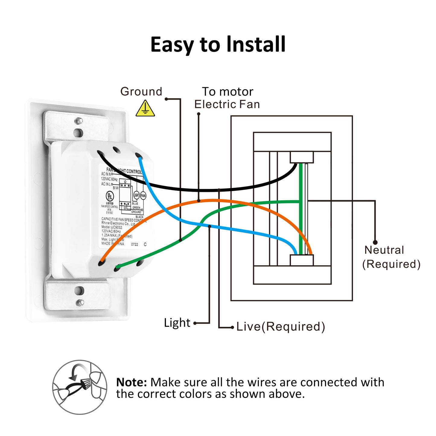 Carro CORMIER 3-Speed Ceiling Fan Wall Switch and On/Off Control (AC Motor Builder Grade Fans Only)