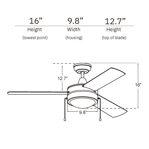 EVERETT 48 Inch 3-Blade Ceiling Fan with Pull Chain-White/White