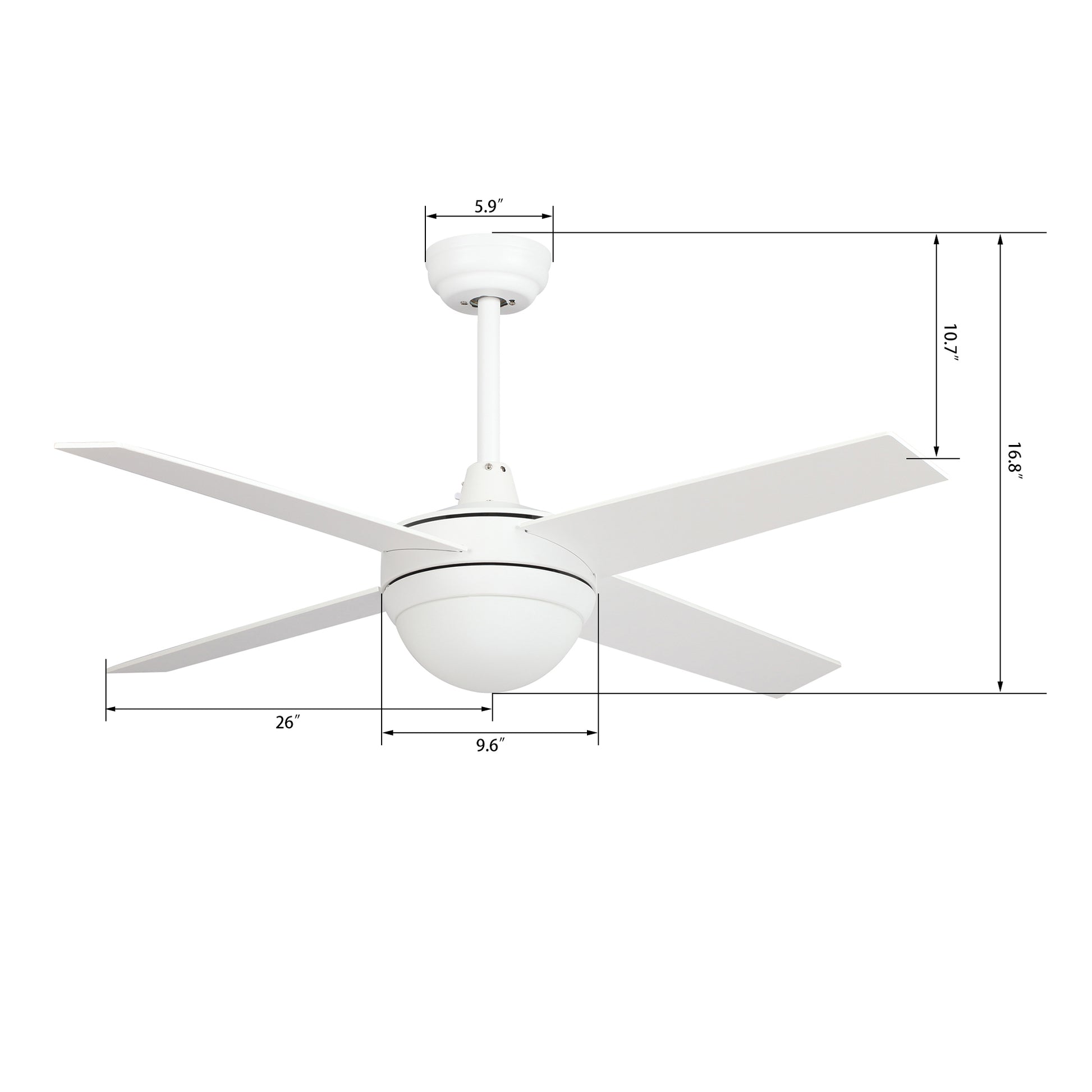 Carro NEVA 52 inch 4-Blade Smart Ceiling Fan with LED Light Kit & Smart Wall Switch - White/White
