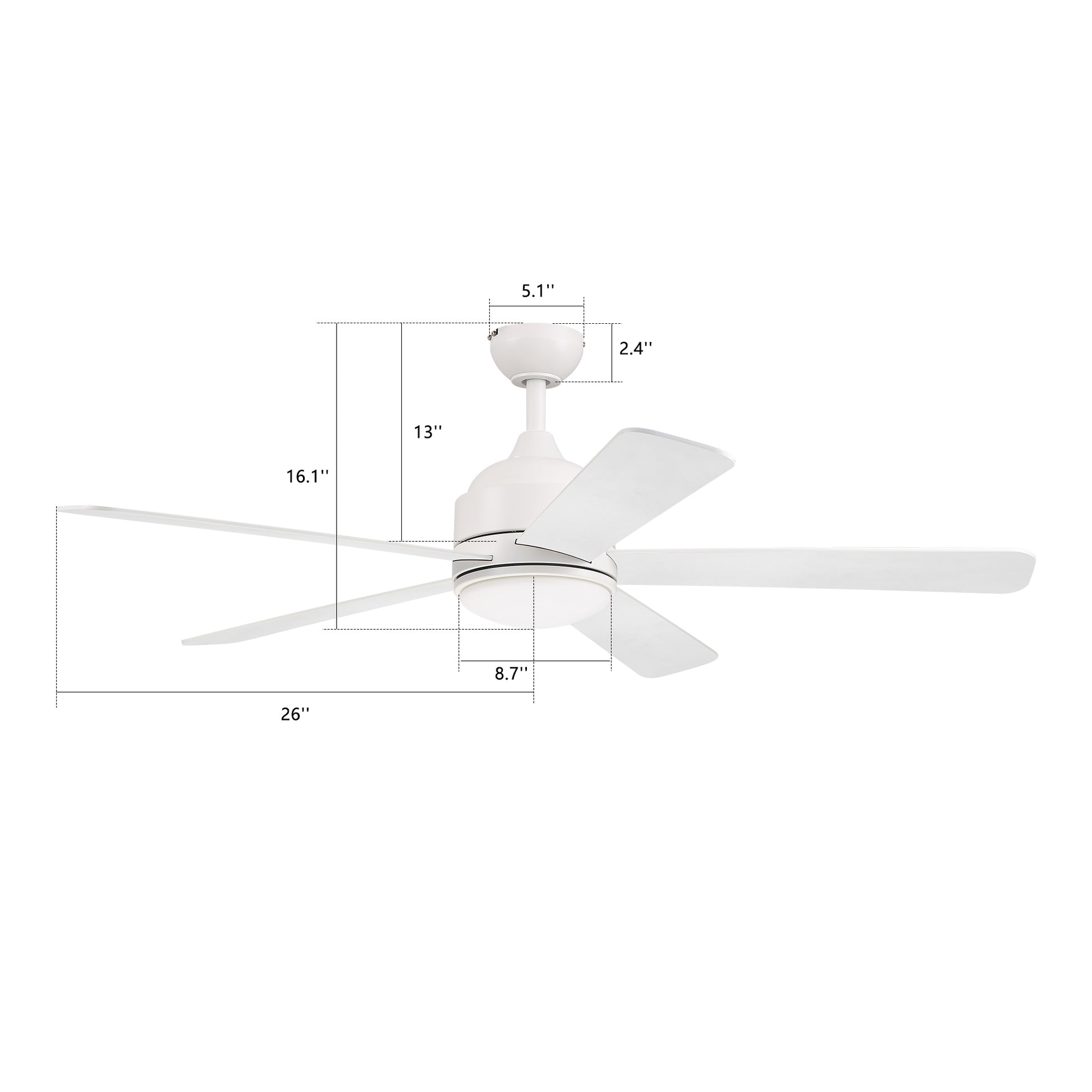Carro SIMOY 52 inch 5-Blade Smart Ceiling Fan with LED Light Kit & Wall Switch - White/White & Light Wood (Reversible Blade)