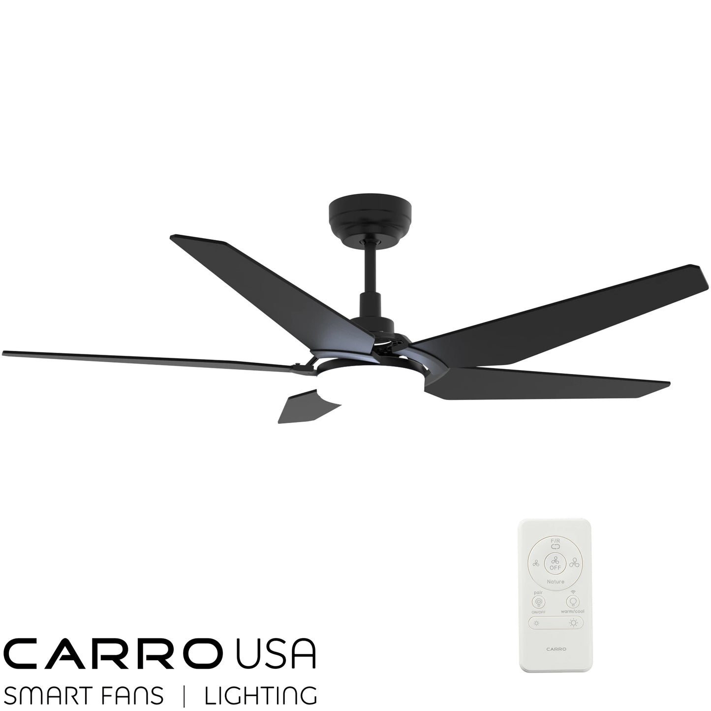 Carro WOODROW 52 inch 5-Blade Smart Ceiling Fan with LED Light Kit & Remote - Black/Black