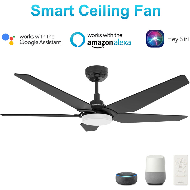 Carro WOODROW 52 inch 5-Blade Smart Ceiling Fan with LED Light Kit & Remote - Black/Black